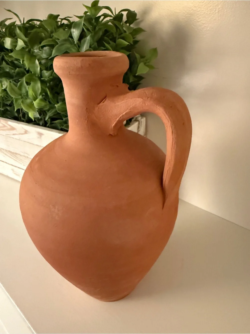 Vintage Hand Thrown Terracotta Amphora Jug Vase Rustic Mediterranean Pottery 9”